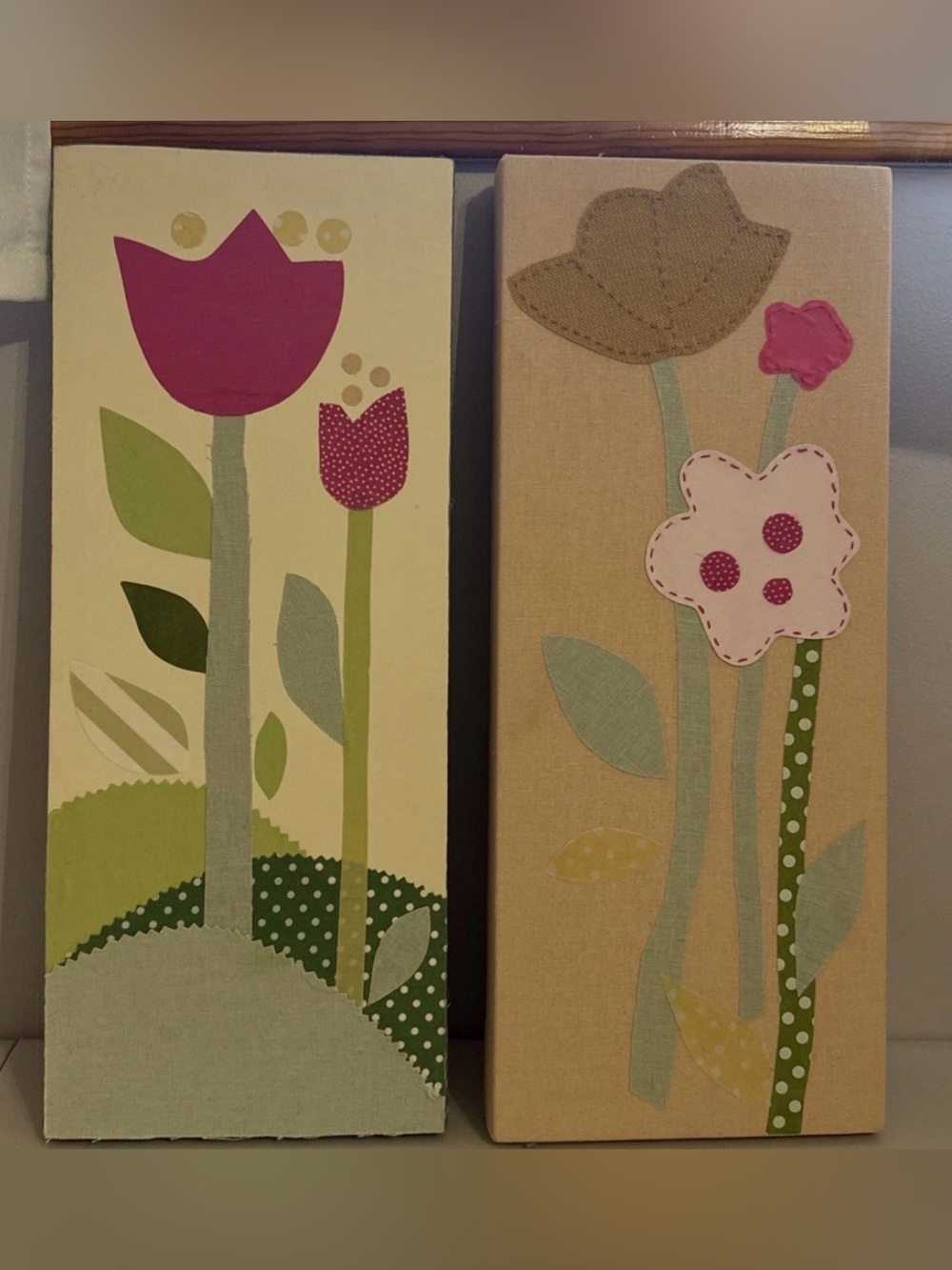 Pottery Barn Kids Patchwork Flower Garden Wall Art Canvas Pair Y2K Daisy Tulip